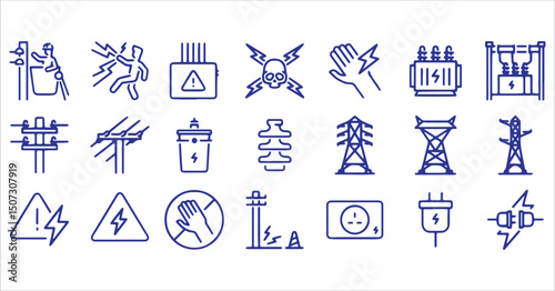 Utility Infrastructure Icons – High Voltage, Cables, and Insulators