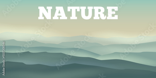 the silhouette of mountain ranges against a light sky, during dawn or sunset. Dark silhouettes of hills are visible in the foreground, and then layers of mountains stretch out, disappearing into a lig