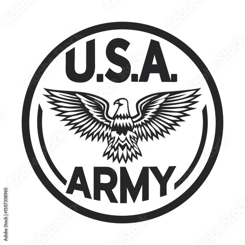 United States Army emblem featuring a bald eagle with outstretched wings on a clean white background.                                                 