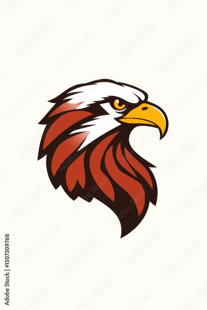 Obraz premium A stylized eagle head with white head feathers yellow beak and eye and brown body feathers