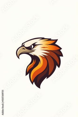 A stylized eagle head is shown in profile with sharp features and a brown and cream color scheme