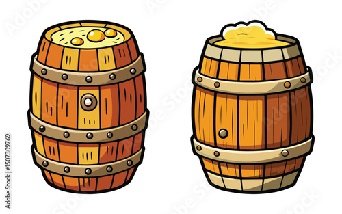 Vector art illustration of colorful beer barrels 