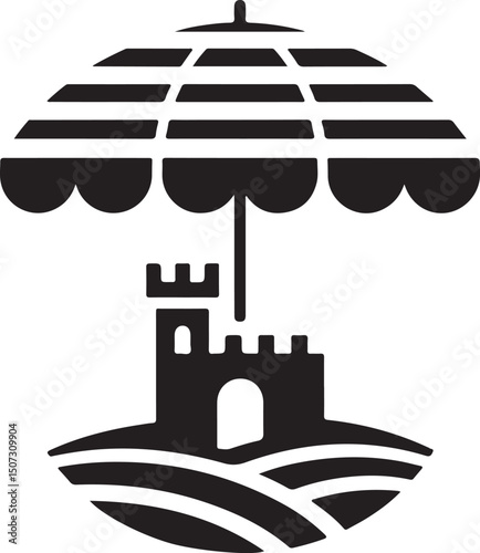 Umbrella in the Rain: A monochromatic artistic depiction of an umbrella shielding from a downpour, emphasizing protection and weather-related elements.