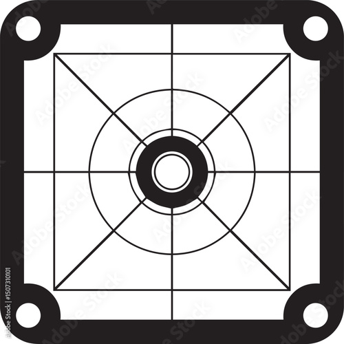 Carrom Play Area Silhouette Vector | Geometric Black Vector Art for Strategy Game Illustration