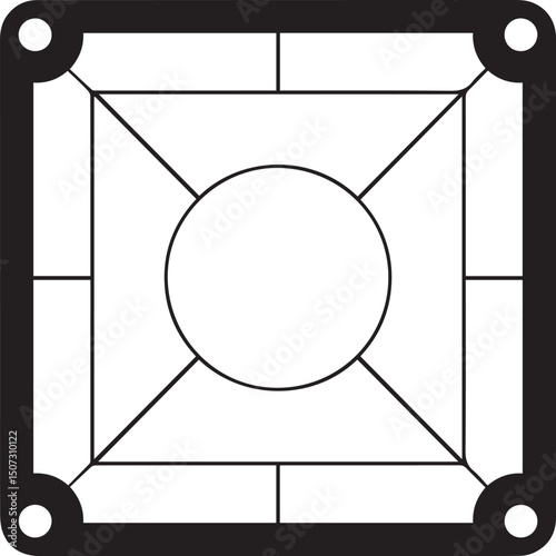 Carrom Play Area Silhouette Vector | Geometric Black Vector Art for Strategy Game Illustration