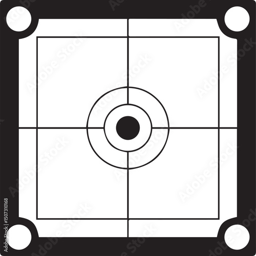 Carrom Play Area Silhouette Vector | Geometric Black Vector Art for Strategy Game Illustration