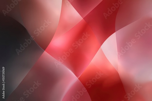 Abstract geometric design featuring curved translucent red pink and gray shapes