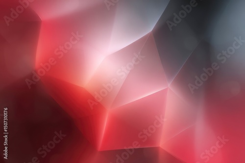 Abstract geometric forms blend shades of red pink gray and white creating an ethereal crystalline appearance