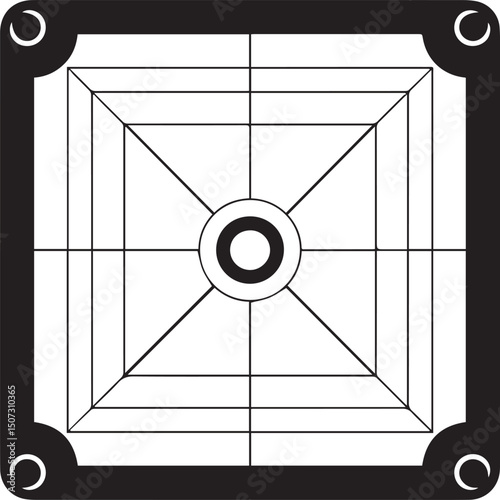 Carrom Play Area Silhouette Vector | Geometric Black Vector Art for Strategy Game Illustration