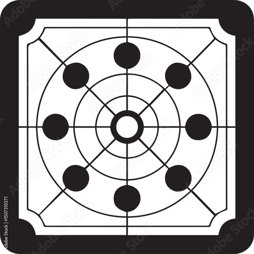 Carrom Play Area Silhouette Vector | Geometric Black Vector Art for Strategy Game Illustration