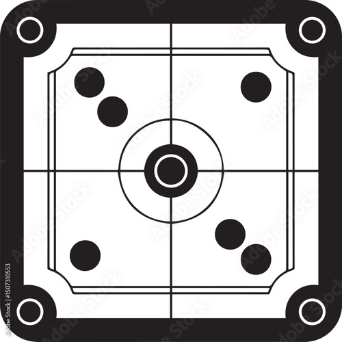 Carrom Play Area Silhouette Vector | Geometric Black Vector Art for Strategy Game Illustration