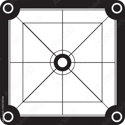 Carrom Play Area Silhouette Vector | Geometric Black Vector Art for Strategy Game Illustration