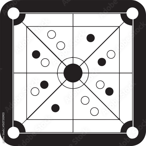 Carrom Play Area Silhouette Vector | Geometric Black Vector Art for Strategy Game Illustration