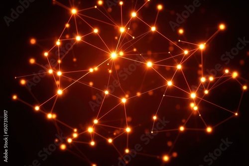 Glowing golden network spheres connected by lines in a dark background