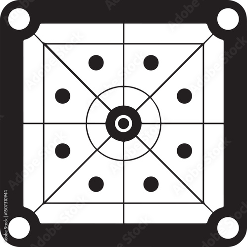 Carrom Play Area Silhouette Vector | Geometric Black Vector Art for Strategy Game Illustration