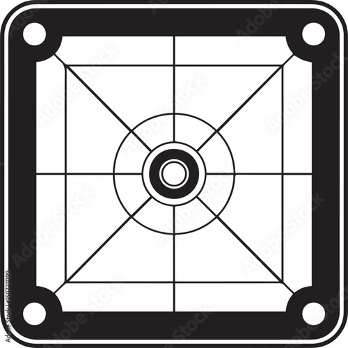 Carrom Play Area Silhouette Vector | Geometric Black Vector Art for Strategy Game Illustration