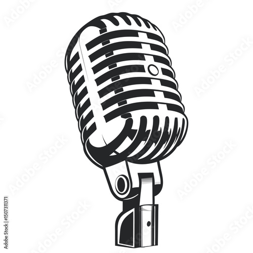 Striking Monochrome Illustration of a Vintage Microphone for Audio Recording or Broadcast, emphasizing classic design and simplicity.                 
