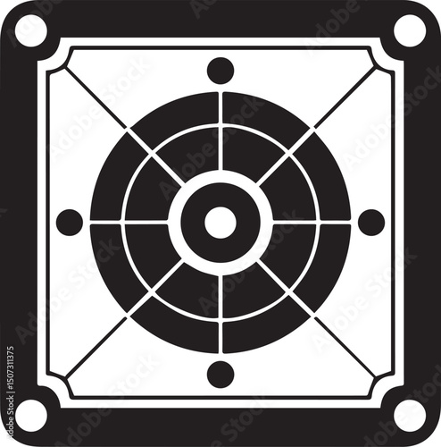 Carrom Play Area Silhouette Vector | Geometric Black Vector Art for Strategy Game Illustration