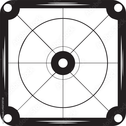 Carrom Play Area Silhouette Vector | Geometric Black Vector Art for Strategy Game Illustration