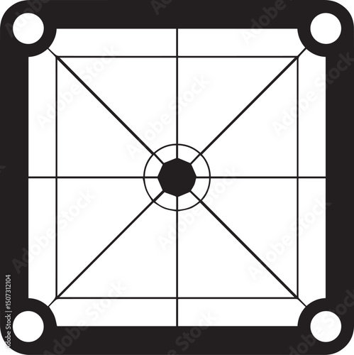 Carrom Play Area Silhouette Vector | Geometric Black Vector Art for Strategy Game Illustration