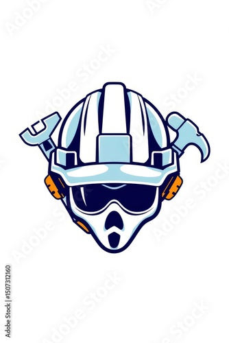 A cartoon hardhatwearing figure with tools