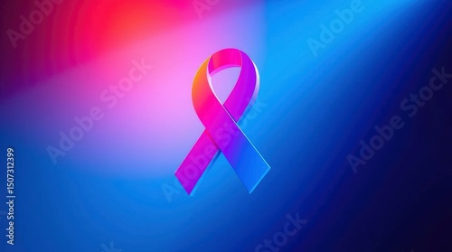 A glossy pinkpurple ribbon is set against a blue and pink gradient background