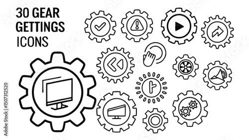Outlined Gear and Settings Icon Set – Configuration, System, and Software Symbols