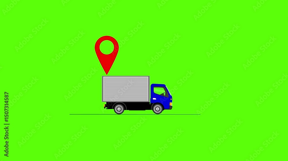 Truck with location icon representing delivery concept focused on timely shipping, logistics, and real-time tracking for efficient service.

