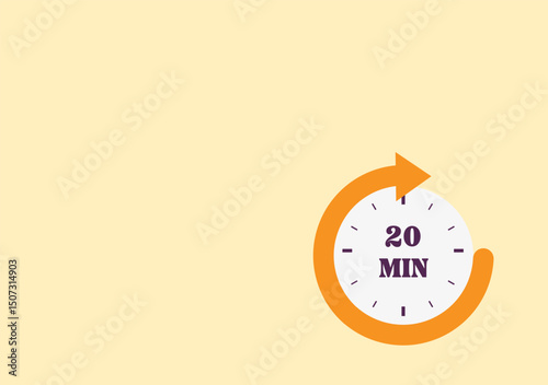 20 minutes on stopwatch . Countdown sign.Clock face timer.