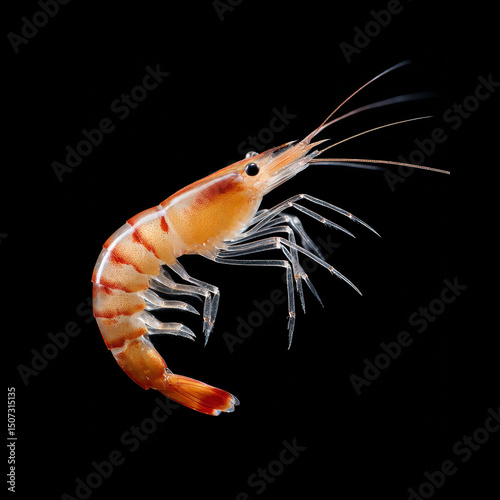 Vibrant shrimp in dark water
