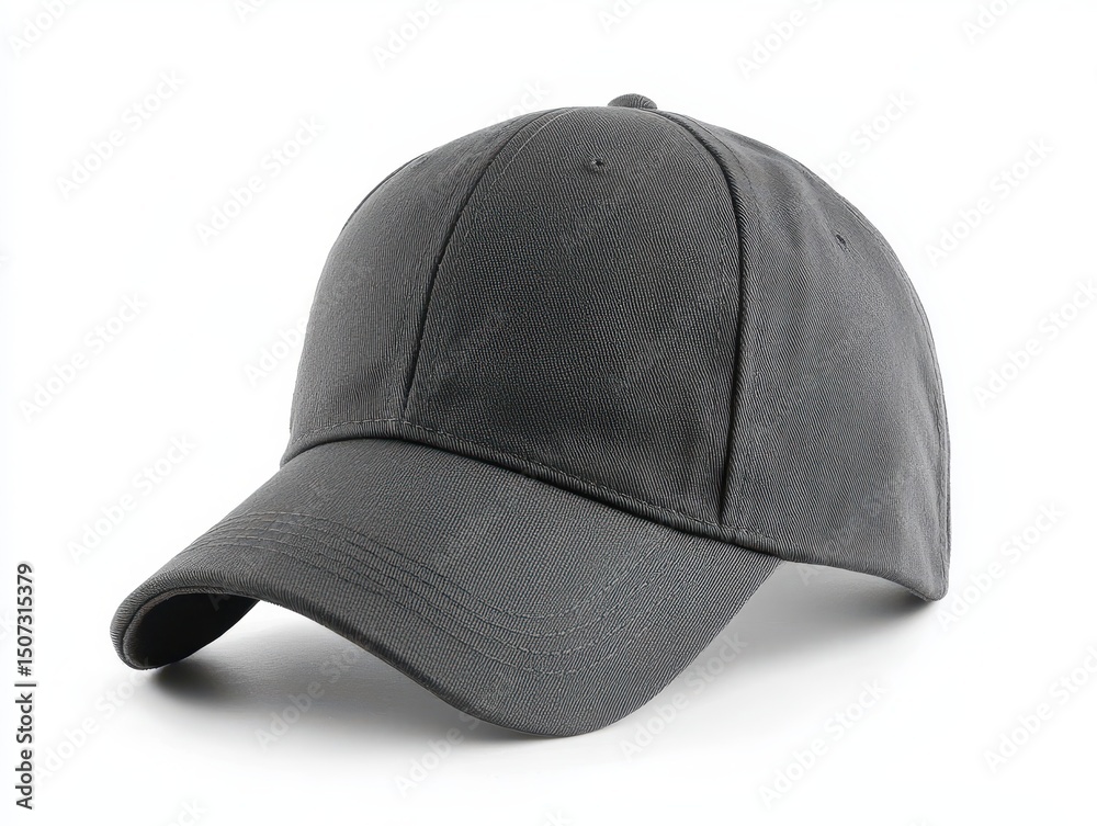 Fototapeta premium Stylish Grey Hat: Versatile Baseball Cap in Four Perspectives on a Clean White Canvas