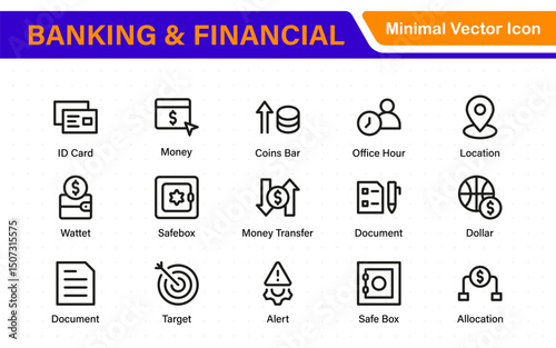 Banking and Financial Solutions Icons. A Professional Set for Financial Services, Banking Interfaces, Investment Tracking, Economic Planning, and Budgeting