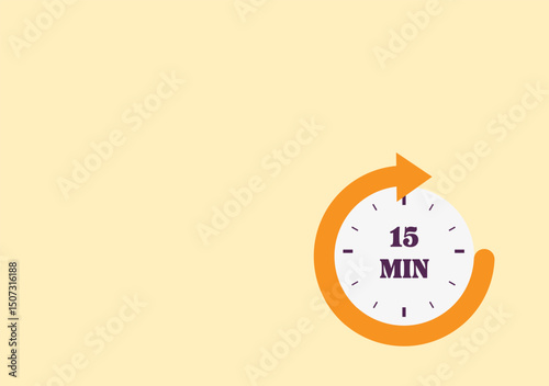 15 minutes on stopwatch . Countdown sign.Clock face timer.