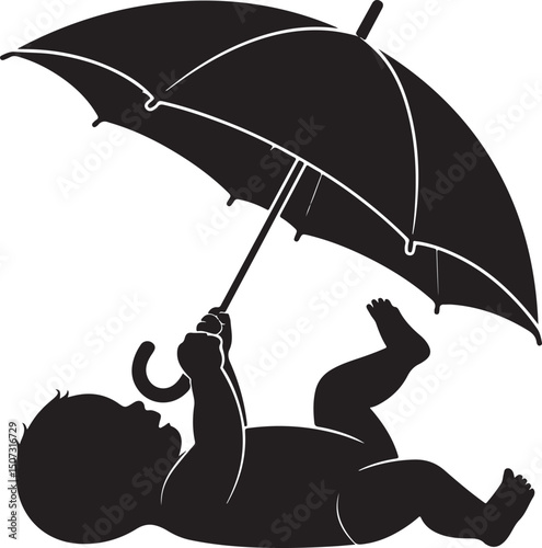 Umbrella in the Rain: A monochromatic artistic depiction of an umbrella shielding from a downpour, emphasizing protection and weather-related elements.