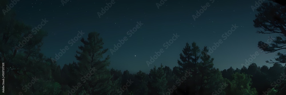 Fototapeta premium Mysterious Night Nature Scene with Moonlight, Mist, Stars, Forest Atmosphere, Cinematic Mood, Realistic Landscape Art