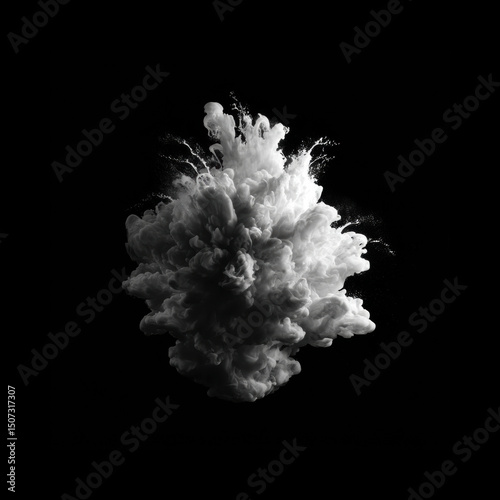 Dramatic white cloud burst against black backdrop