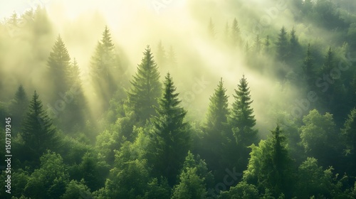 misty morning in the forest