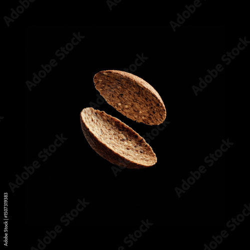 Half of a whole grain biscuit on black