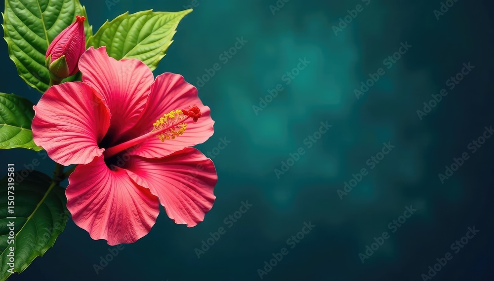 Obraz premium Bold hibiscus blooms, tropical leaves, vibrant color splash , vibrant, repeat