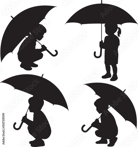 Umbrella in the Rain: A monochromatic artistic depiction of an umbrella shielding from a downpour, emphasizing protection and weather-related elements.