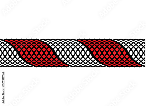 Red-black Vector Geometric Pattern on White. Fragment of a Woven Mat. Border for Advertising, Packaging, Posters, Interior. Vector Symmetrical Background. Tile. Threads.