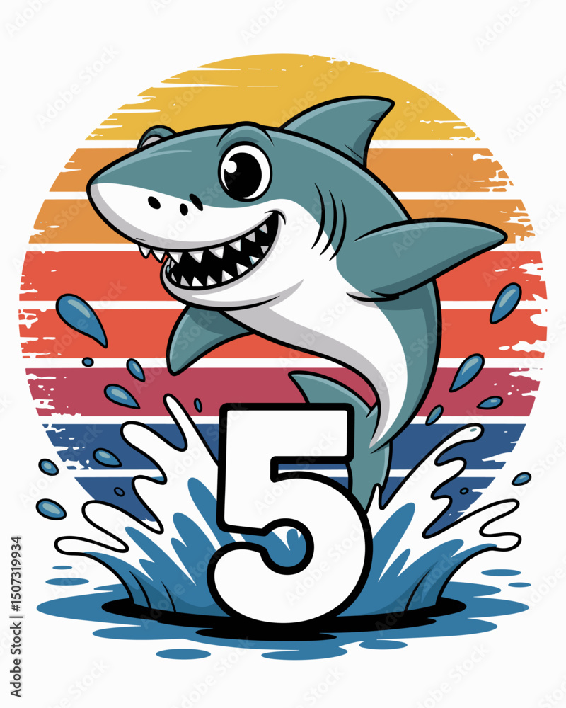 Naklejka premium cartoon shark for 5th Birthday vector illustration