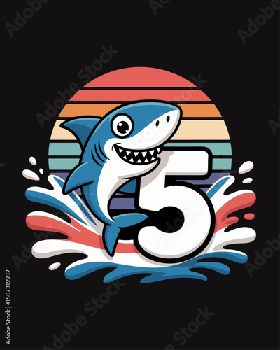 vector illustration of a cute shark for 5th Birthday