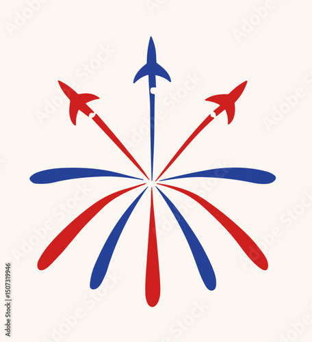 red star and jets 4th of July vector illustration
