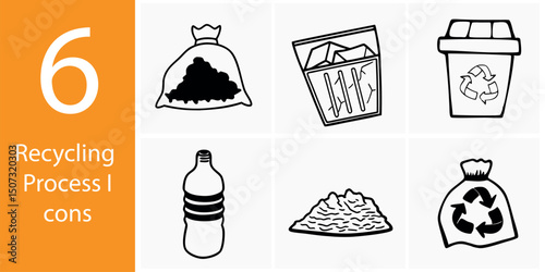 World Environment Day Recycling Steps Vector Icons – 6 Eco-Friendly Process Illustrations