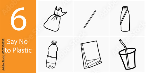 World Environment Day Vector Icons – Say No to Plastic, 6 Eco Steps for a Cleaner Planet