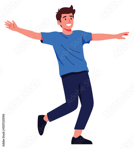 Happy Man with Open Arms Embracing Freedom and Joy in a Playful Gesture