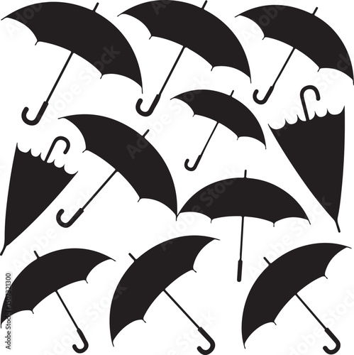 Umbrella in the Rain: A monochromatic artistic depiction of an umbrella shielding from a downpour, emphasizing protection and weather-related elements.