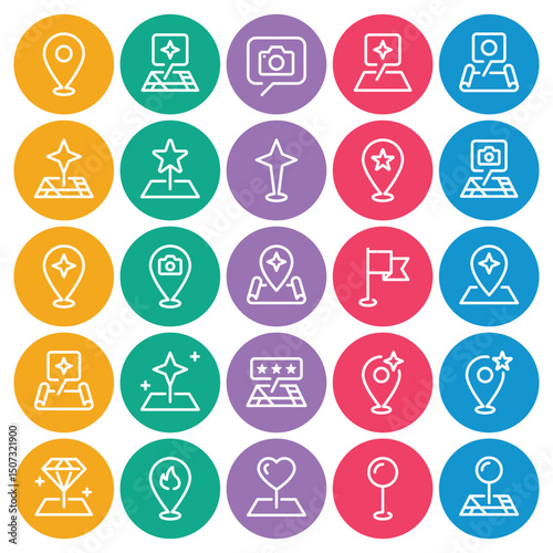 Circle color outline icons set for Point location