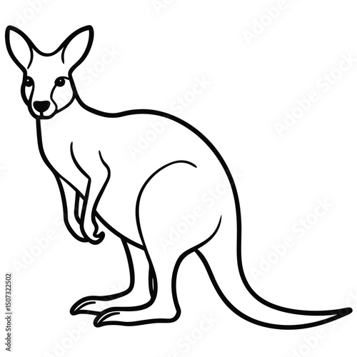 Minimalist kangaroo outline illustration standing with distinctive tail and ears design.